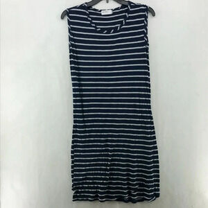 Allen Allen Shirt Dress Women's Sz M Blue White Striped Round Neck Muscle Sleeve